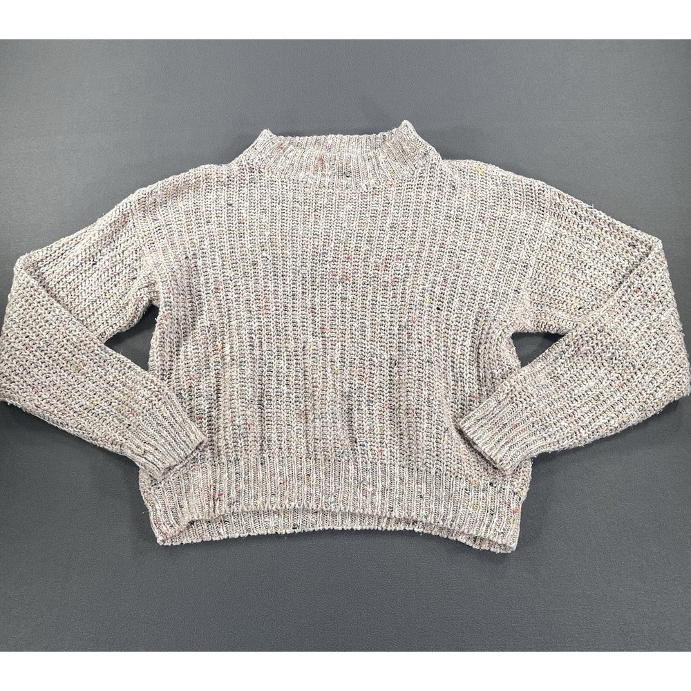 VTG 90s YarnWorks Large Grandma Sweater Confetti Speckled Knit Mock Neck Beige